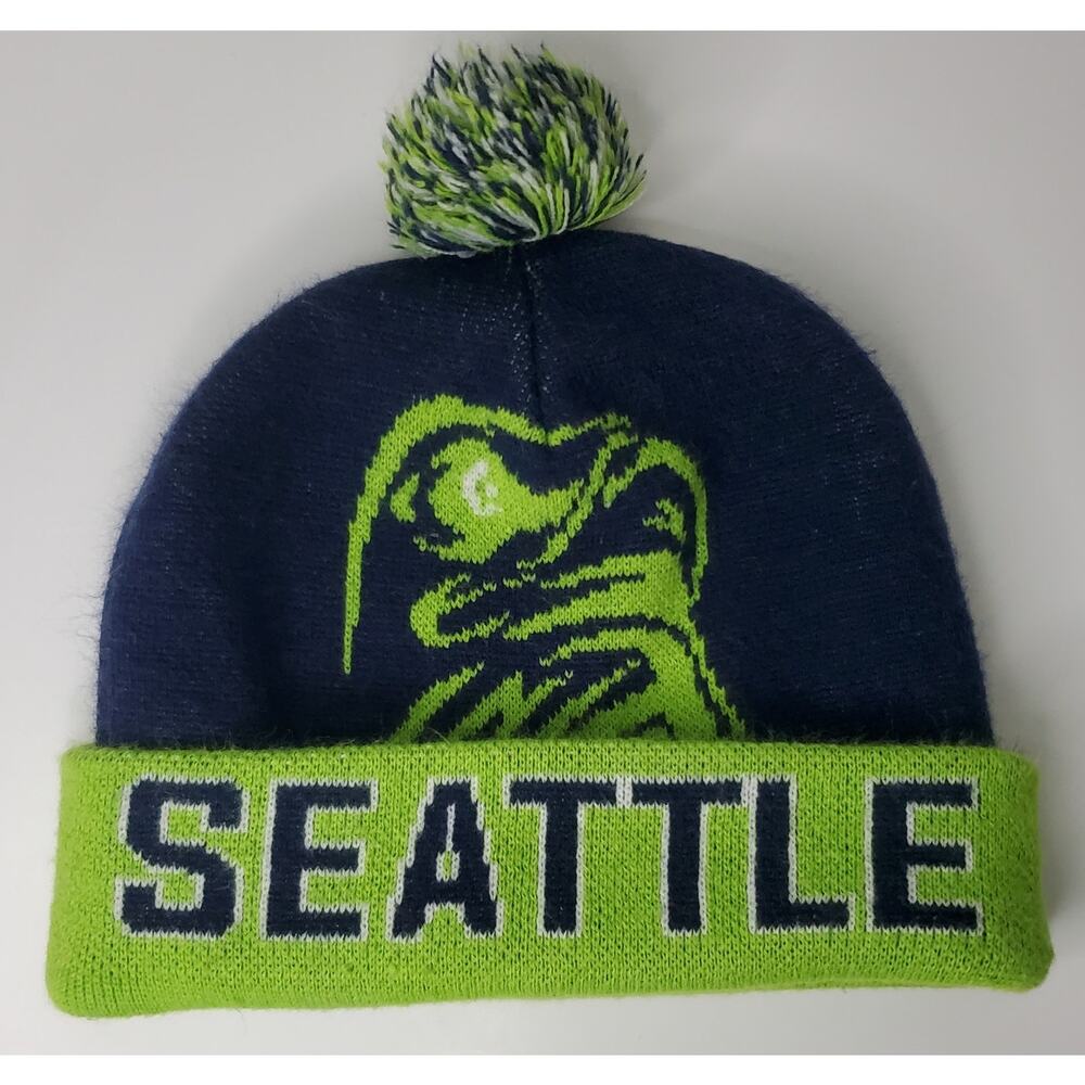 Seattle Seahawks Hawks 12 Football Beanie Hat Stocking Cap Blue/Green